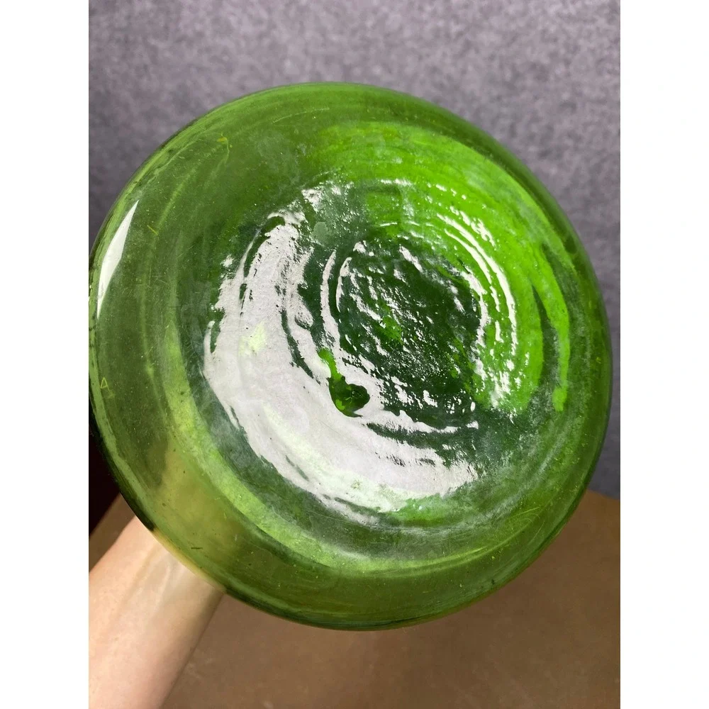 Vintage Green Hand Blown Glass Wine Decanter Porron with Ice Chamber and Stopper